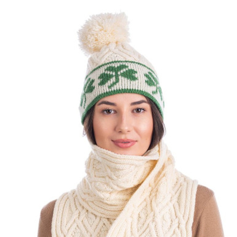 Irish Merino Wool Hat with Shamrocks