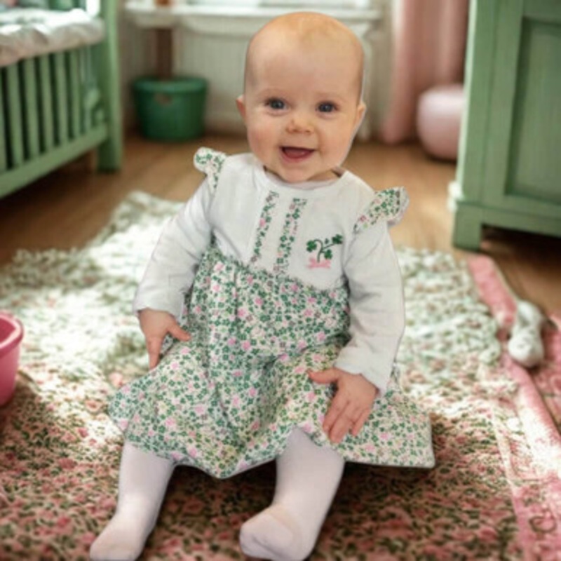 White Shamrock Kids Long Sleeve Baby Dress