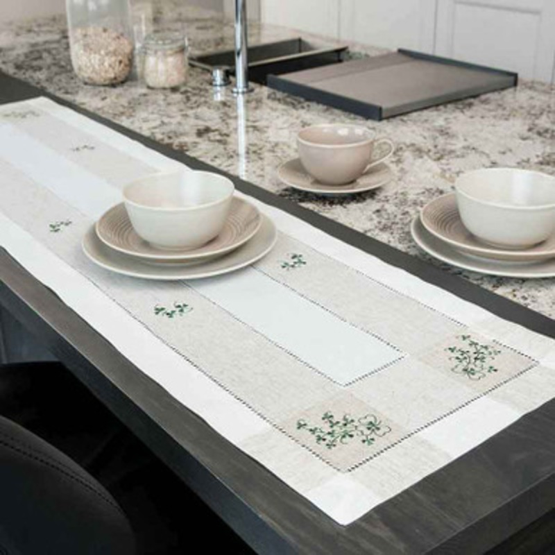 Embroidered Shamrock Irish Linen Table Runner