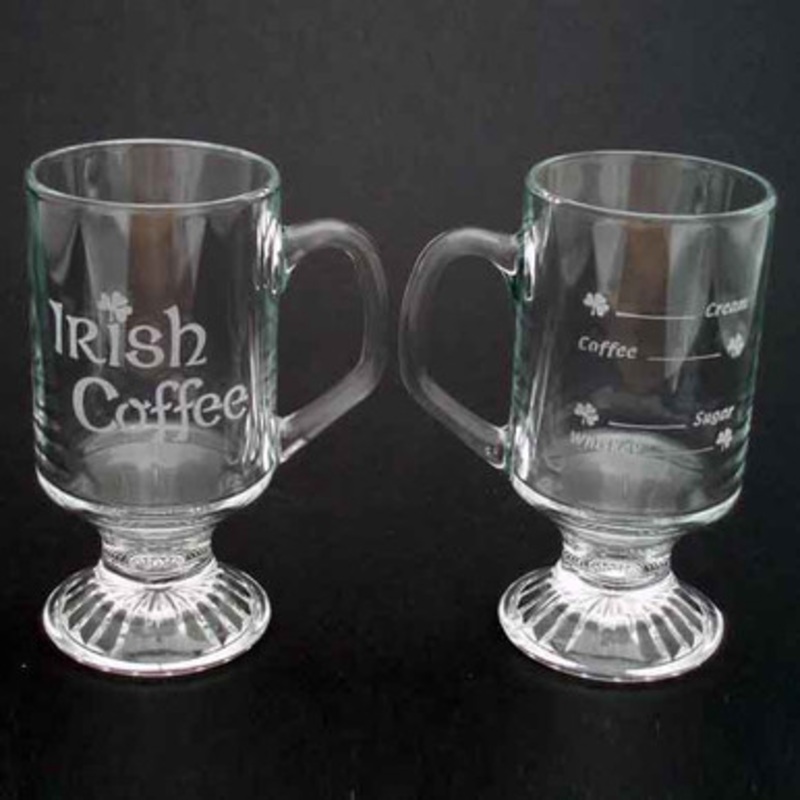 Irish Coffee Etched Recipe Mugs Set of 2