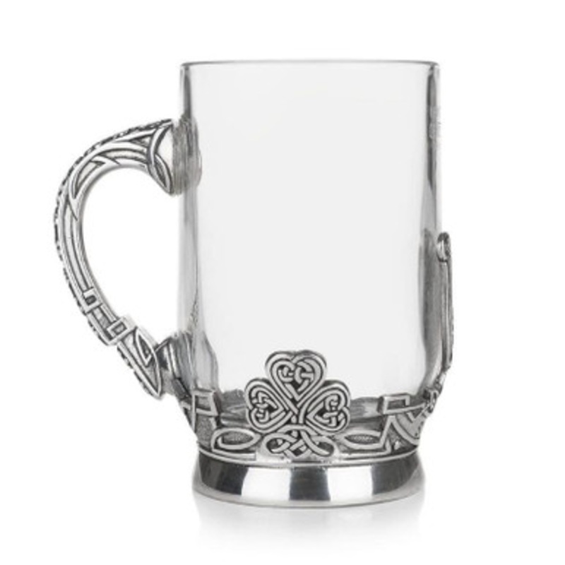 Irish Emblems Pewter Glass Beer Tankard