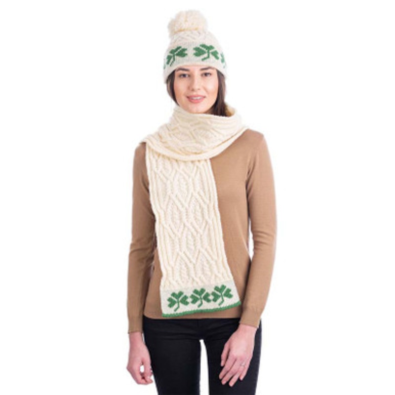 Women’s Aran Shamrock 100% Merino Wool Knit Scarf
