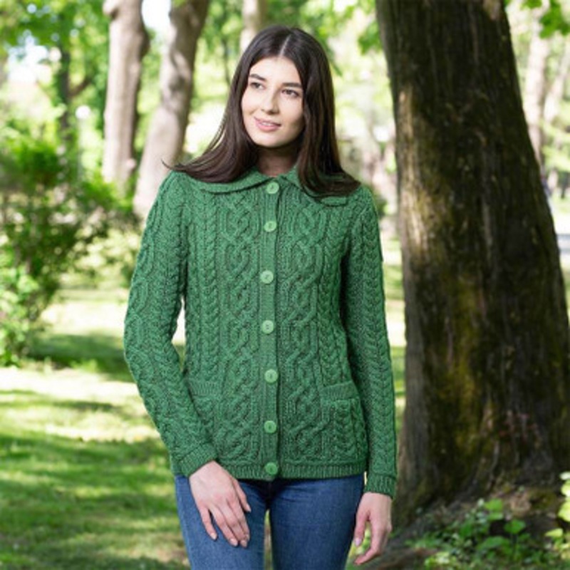Cable Cardigan with Collar and Pockets