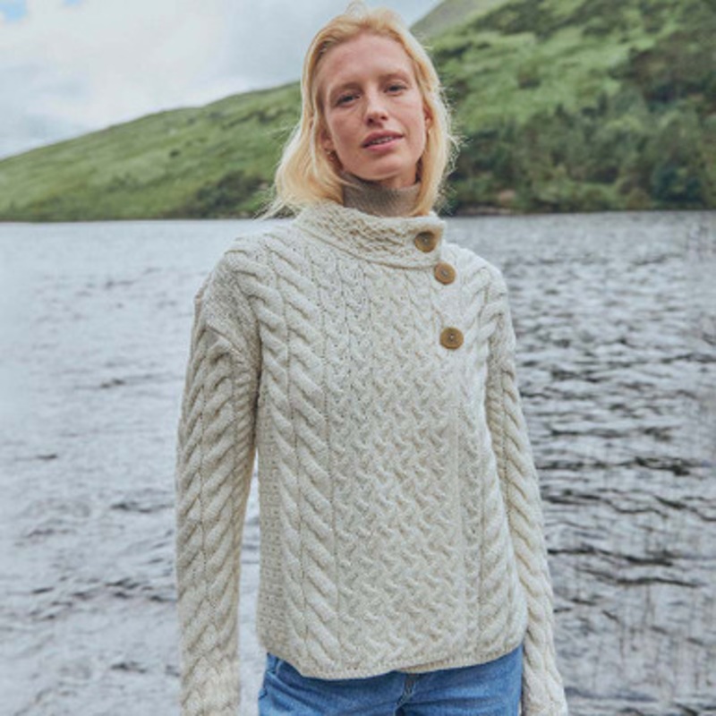 Asymmetrical Irish Multi Cable Wool Cardigan