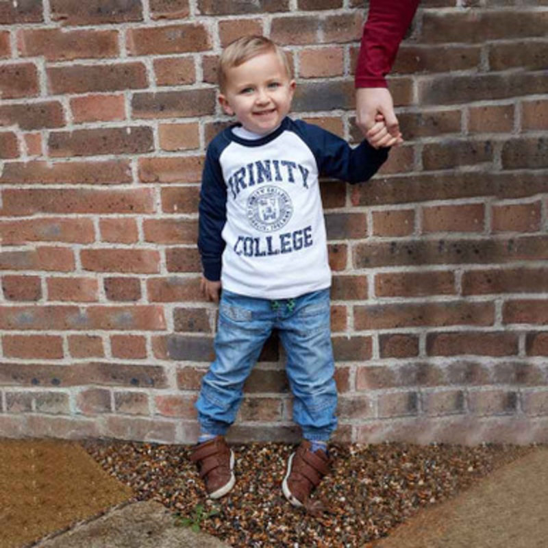 Kid’s White & Navy Trinity College Seal Long Sleeve Top