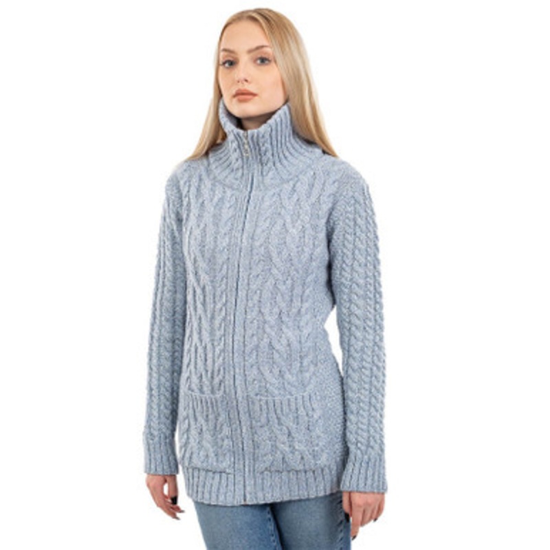 Merino Wool Ladies Aran Zip Cardigan