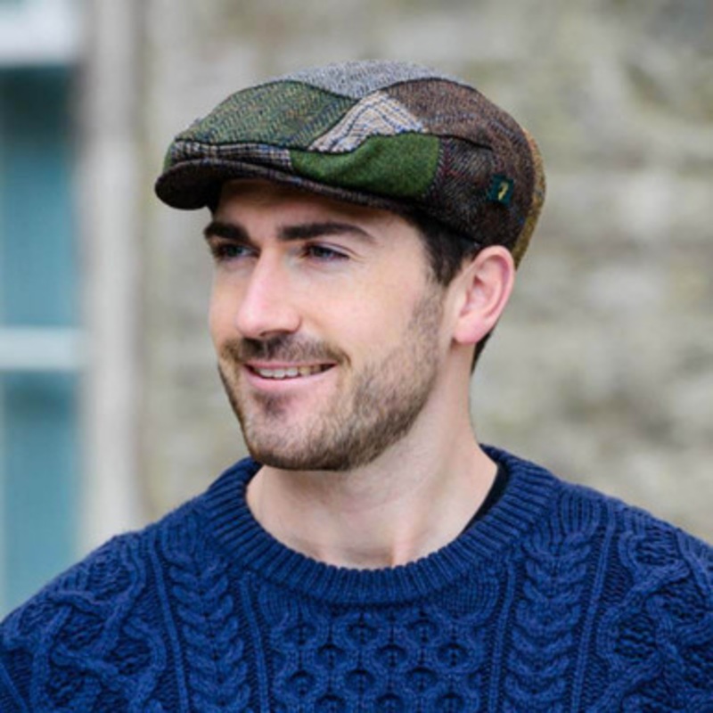 Mucros Weavers Brown/Green Patch Flat Cap