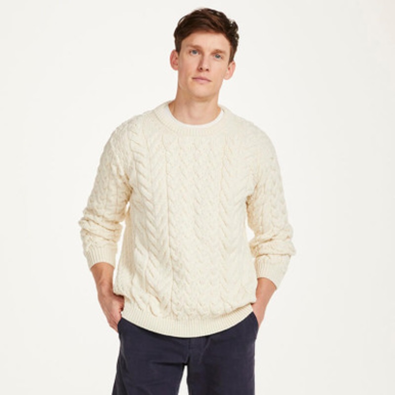 Natural Traditional Men’s Crew Neck Aran Sweater
