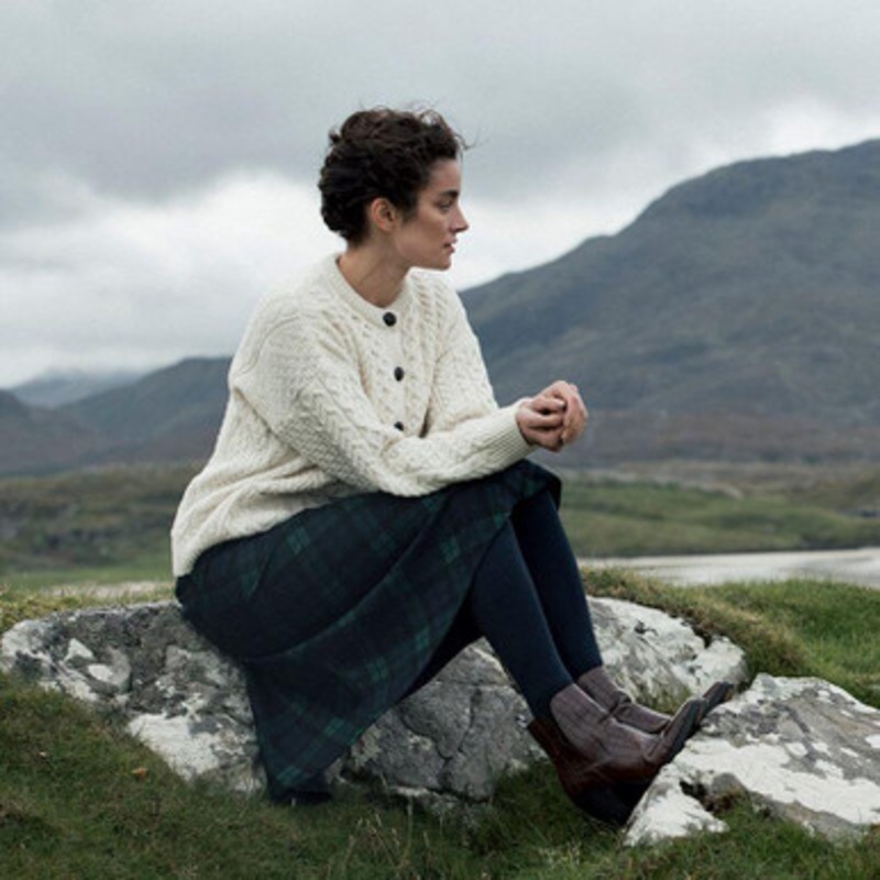 Women’s Irish Aran Wool Lumber Jacket Cardigan Sweater
