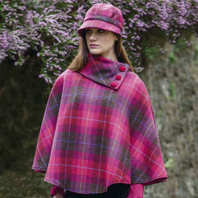 Donegal Pink Tartan Walking Tweed Cape