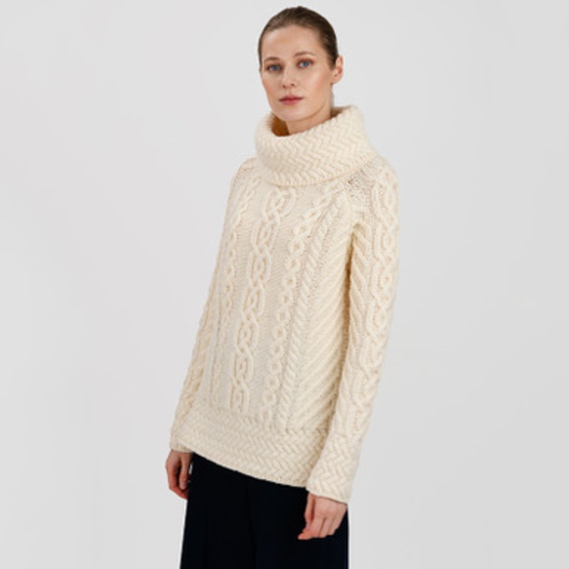 Fisherman Wool Funnel Neck Sweater