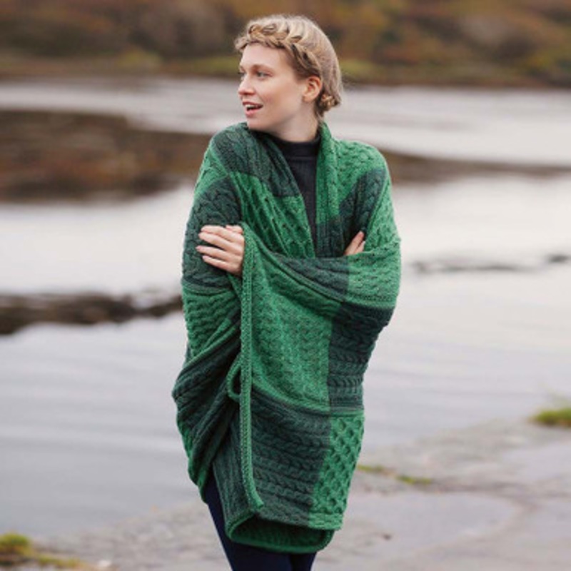 Patchwork Connemara Green Wool Blanket