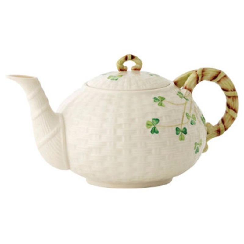 Belleek Handpainted Shamrock Teapot