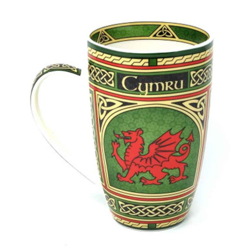 Green Designed Welsh Red Dragon Mug