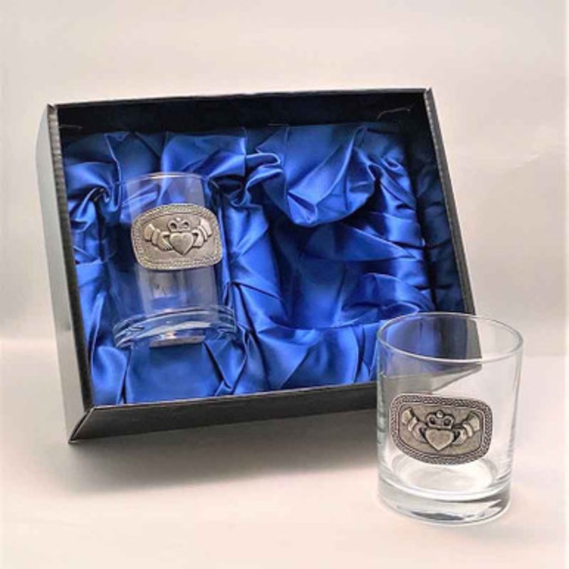 Mullingar Pewter Whiskey Glass Set Claddagh