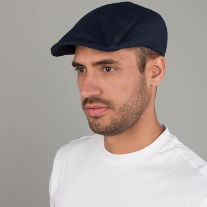 Navy Linen Touring Flat Cap