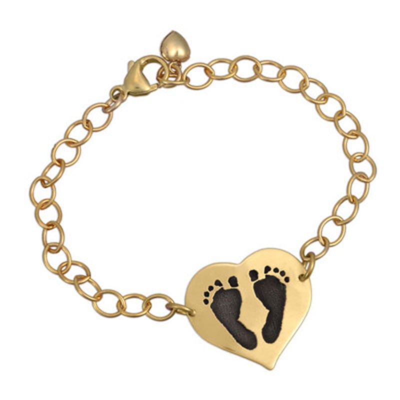 Custom Heart Footprints Bracelet in Gold