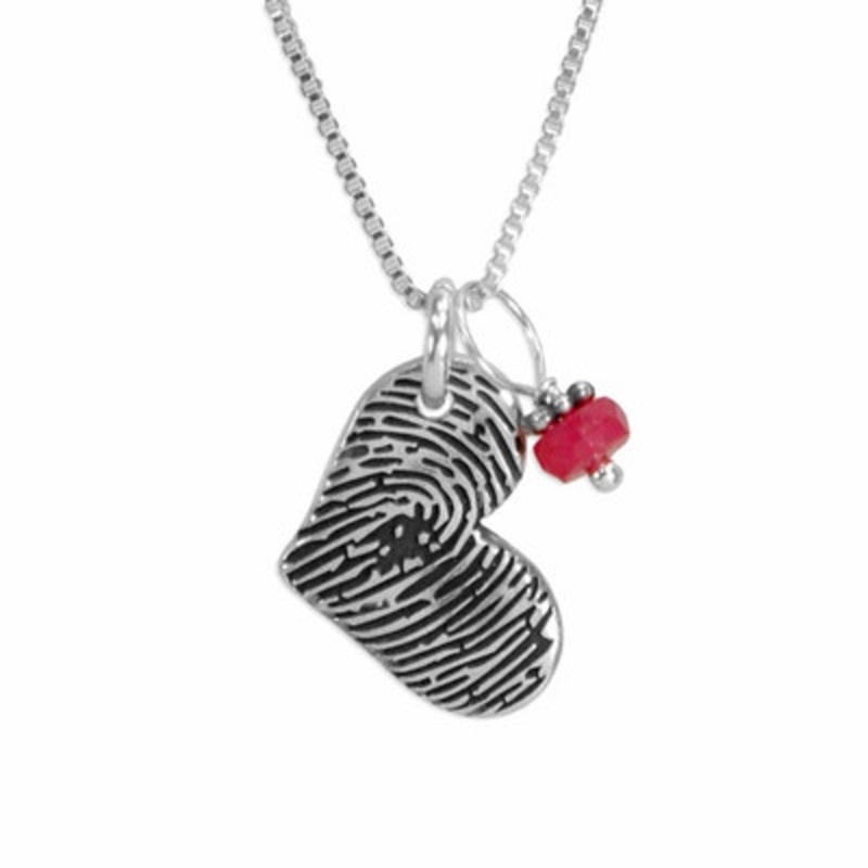 Fingerprint Necklace Small Heart with Birthstone