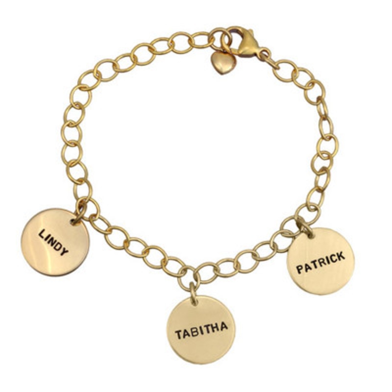 Gold Circles Hand Stamped Charm Bracelet