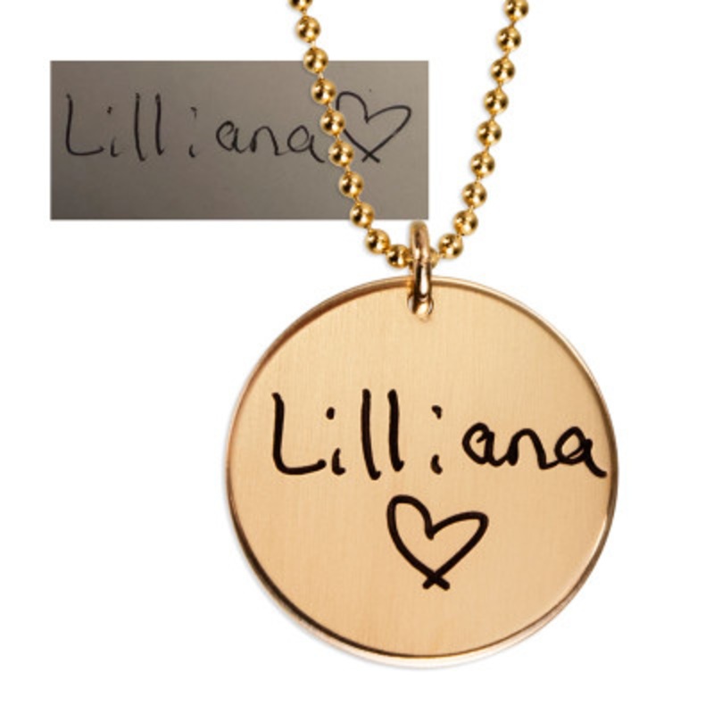 Gold Disc Handwriting Necklace 7/8
