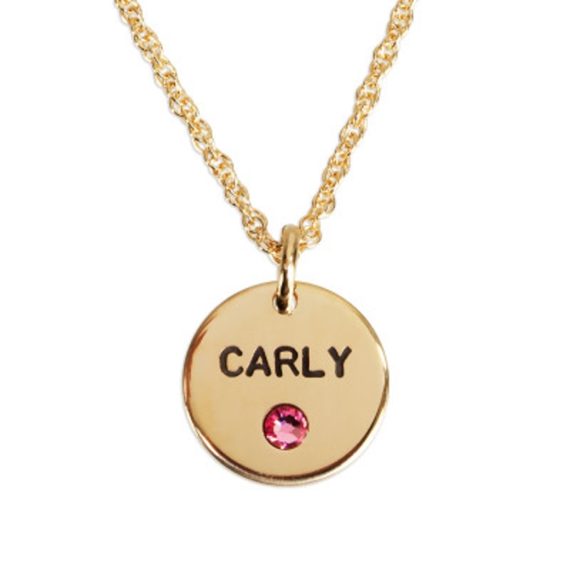 Gold Disc with Crystal Birthstone Necklace