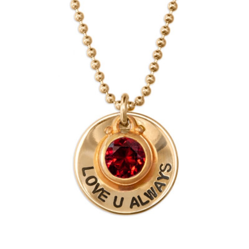 Gold Disc with Genuine Birthstone Necklace