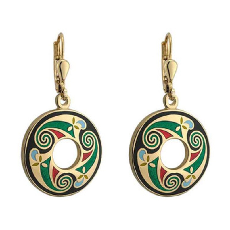 Gold Plated Medium Round Celtic Earrings Black