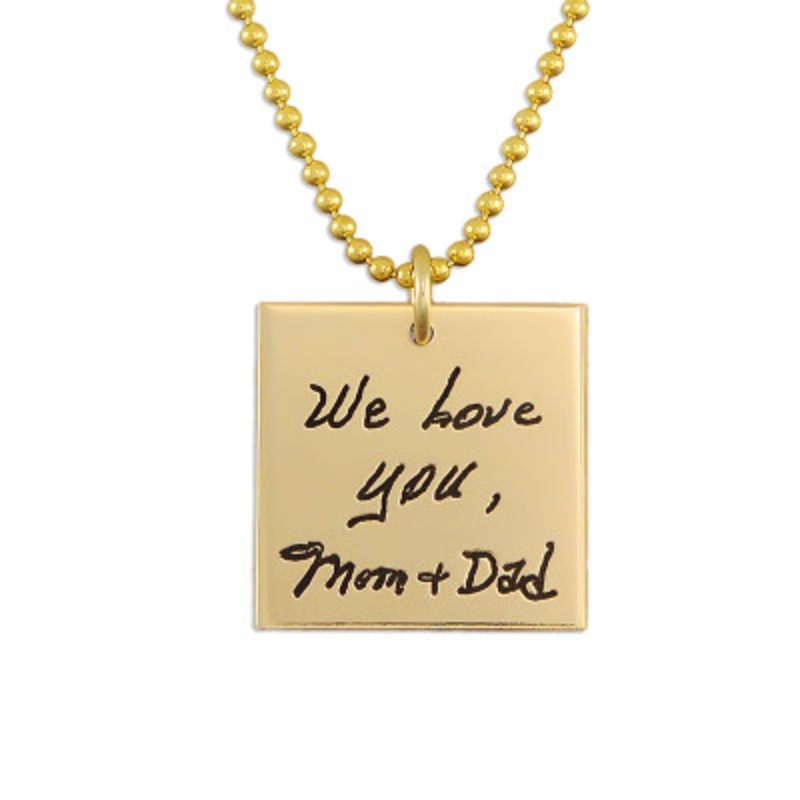 Gold Square Handwriting Artwork Necklace