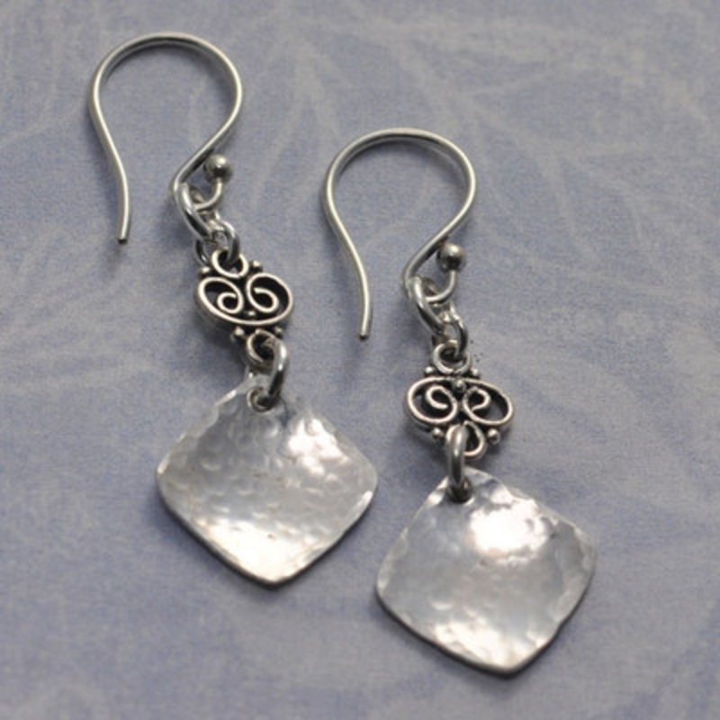 Hammered Square with Finial Earrings