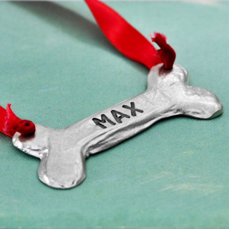 Hand Stamped Dog Bone Ornament
