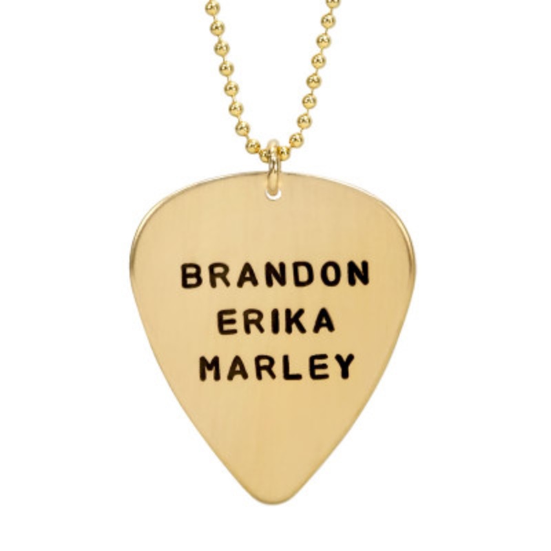Hand Stamped Gold Guitar Pick Key Ring or Necklace