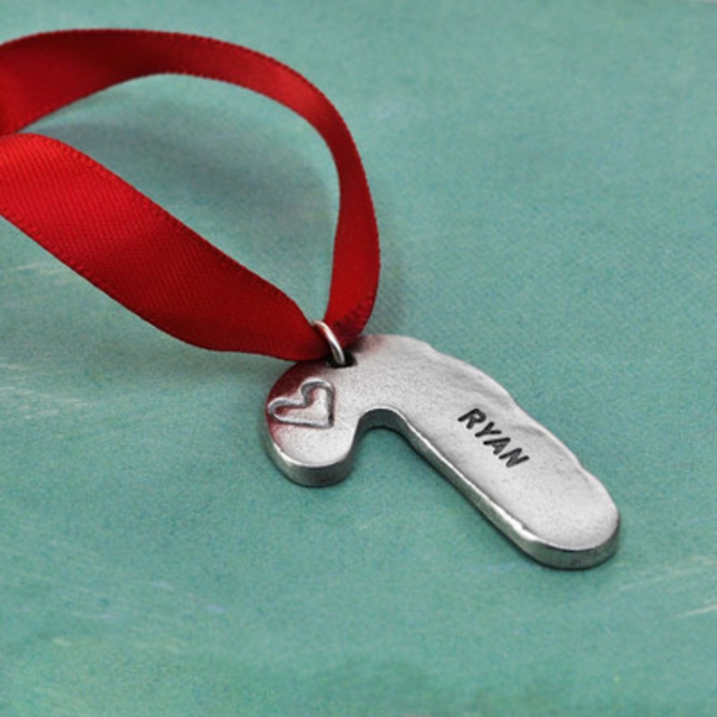 Hand Stamped Small Candy Cane Ornament