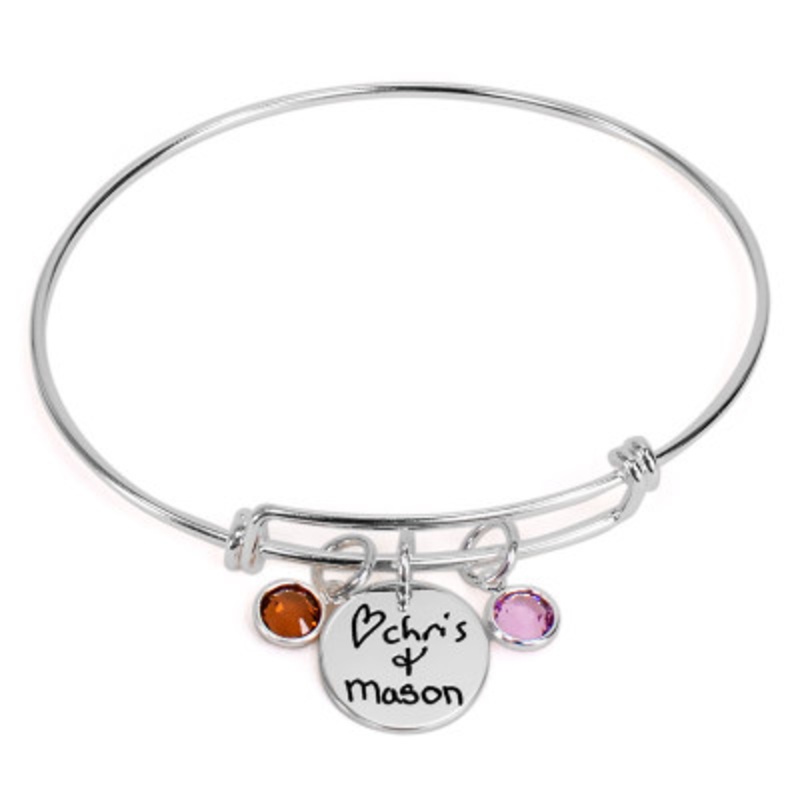 Round Handwriting Charms on Adjustable Bangle