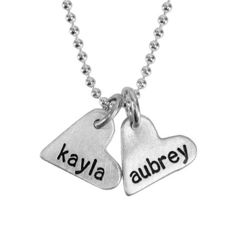 Sculpted Hearts Hand Stamped Necklace