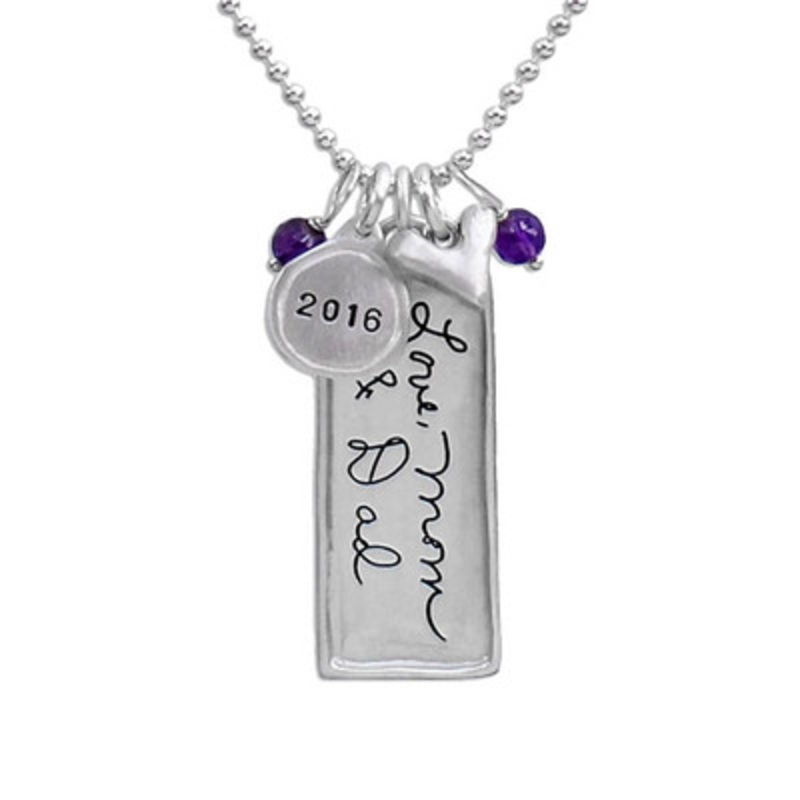 Sculpted Raised Edge Rectangle Family Handwriting Necklace