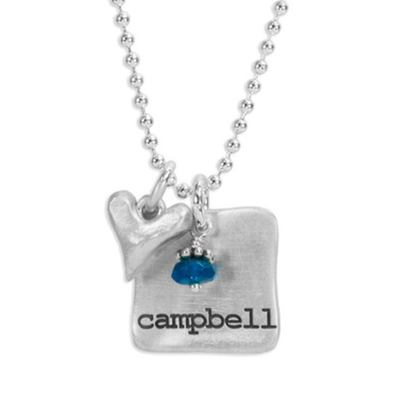 Chunky Square Charm with Birthstone Necklace