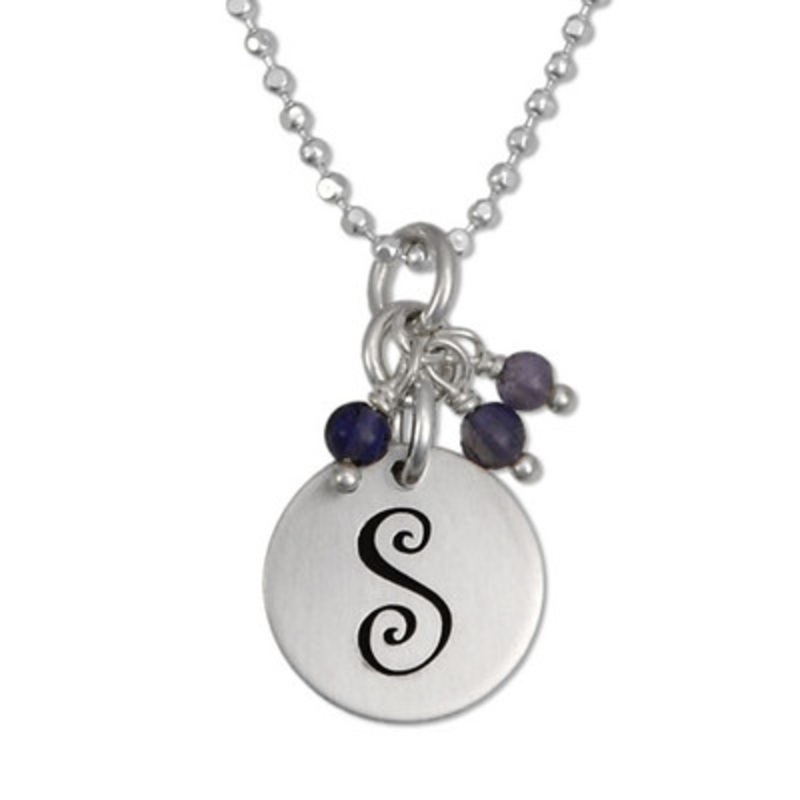 Curly Initial with Stone Cluster