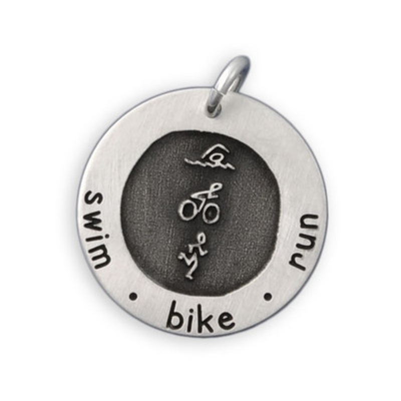 Etched Swim Bike Run Necklace
