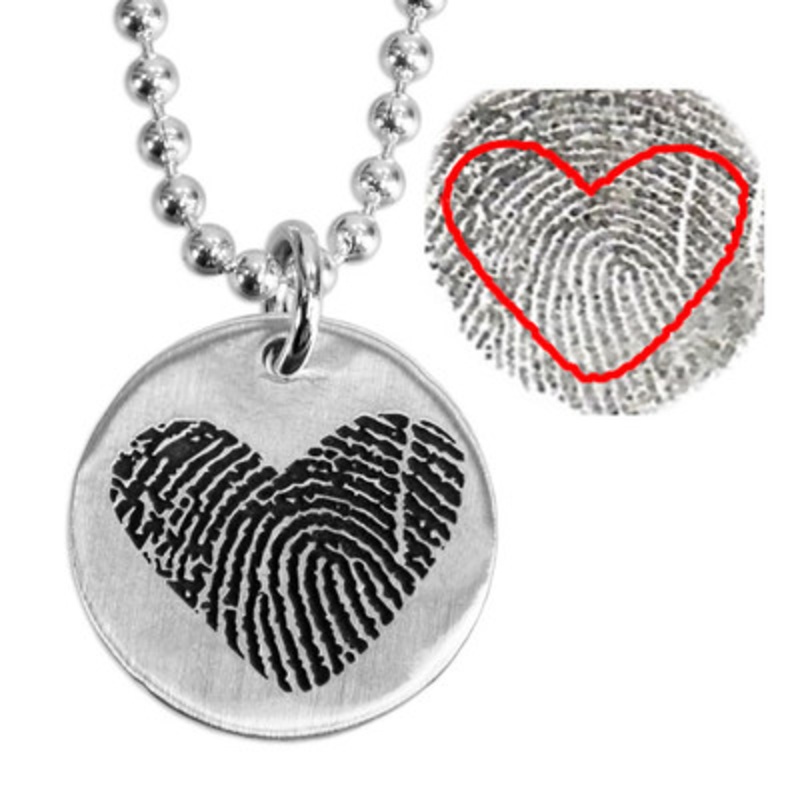 Fingerprint Necklace Heart Shape on Round
