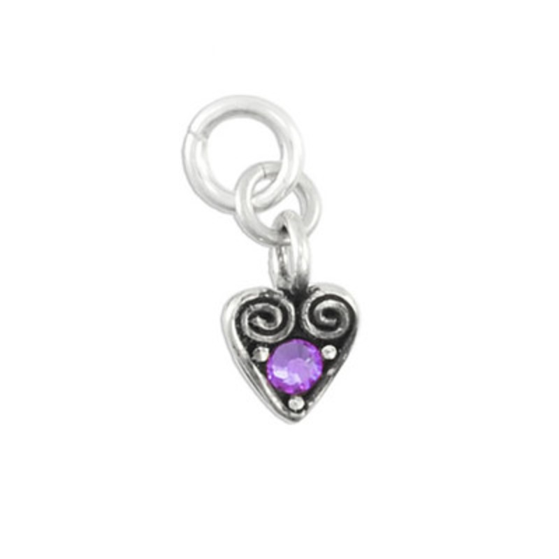 Heart Swirl Charm with Birthstone – February