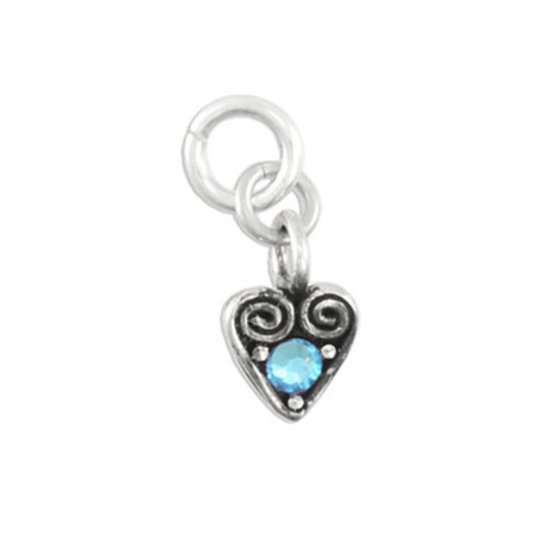 Heart Swirl Charm with Birthstone – March