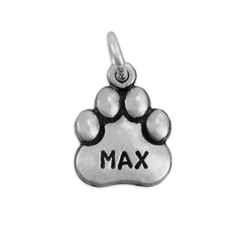 Large Sterling Paw Name Charm