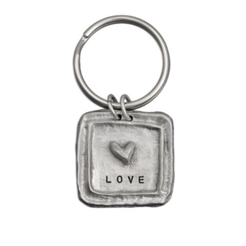 Square with Heart Pewter Key Ring