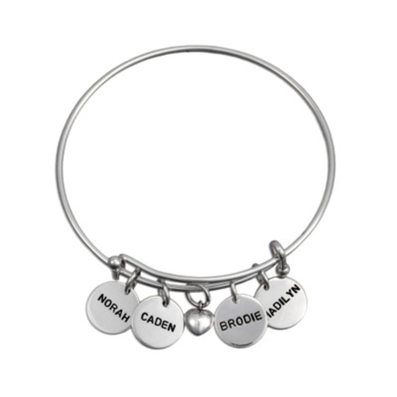 Adjustable Bangle with Hand Stamped Charms
