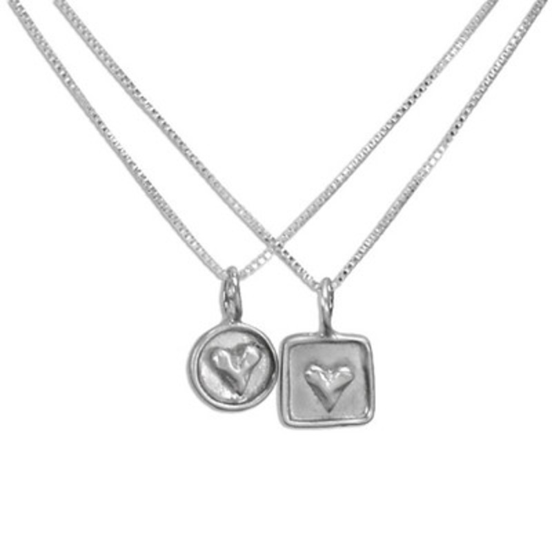 Chunky Heart In Circle or Square Necklace