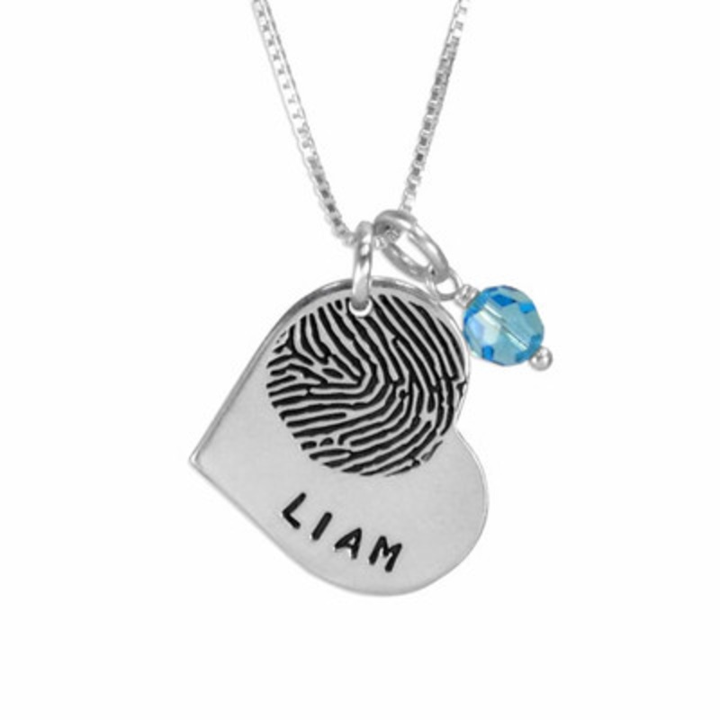 Fingerprint Necklace Heart with Birthstone