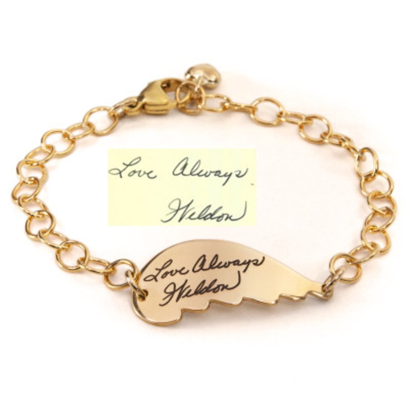 Gold Angel Wing Handwriting Bracelet