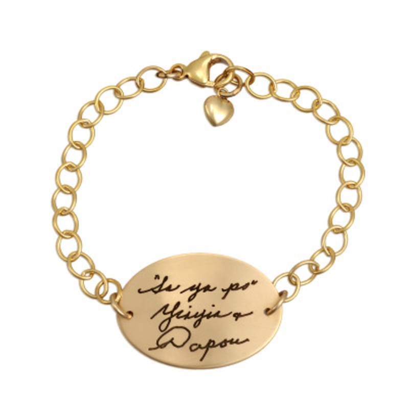 Gold Oval Handwriting Bracelet
