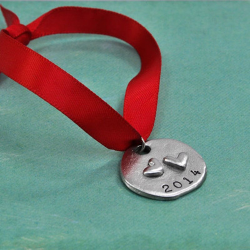 Hand Stamped Small Double-Heart Ornament