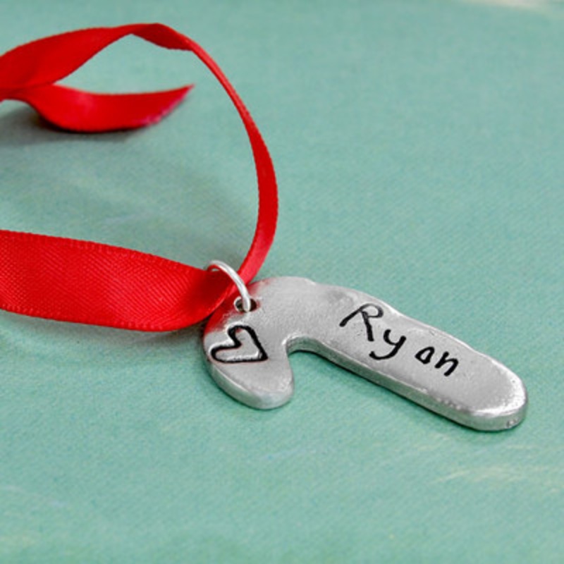 Handwriting Small Candy Cane Ornament